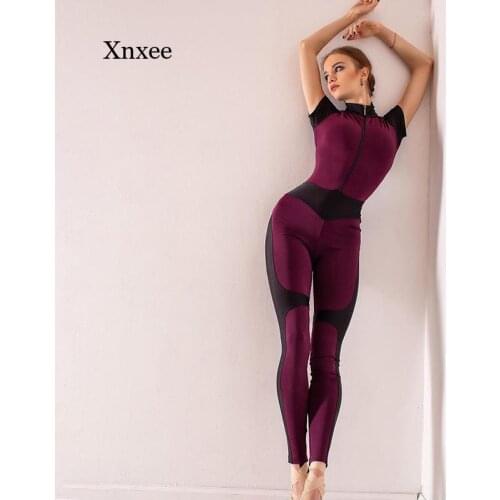 Yoga Patchwork Tracksuit Jumpsuit Sports Overalls Fitness Clothing Push Up Gym Workout Clothes Women Black Wine Sportswear