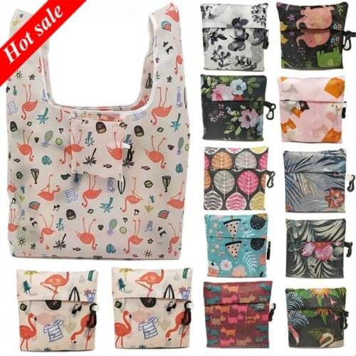 New Fashion Flamingo Recycle Shopping Bag Eco Reusable Shopping Tote Bag Cartoon Floral Shoulder Folding Handbags Women Casual