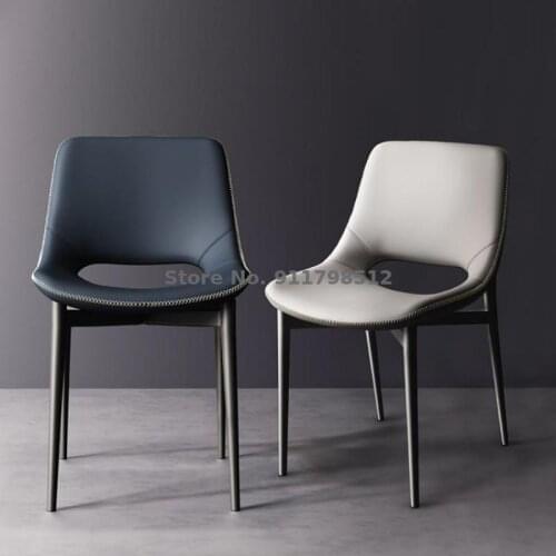 Light luxury simple dining chair leather high back wrought iron chair household small apartment dining chair modern simple makeu