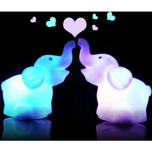LED Night Light Lamp 7 Color Changing Cute Elephant Shape Wedding Party Decor with Battery For Home