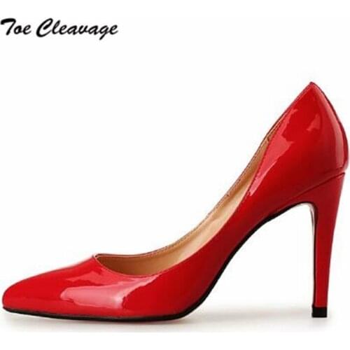 Toe Cleavage Spring Autumn SM stilettos Sexy shoes woman 10cm Thin High Heels Ladies Pointed Toe Pumps Plus size US14 15 16 17