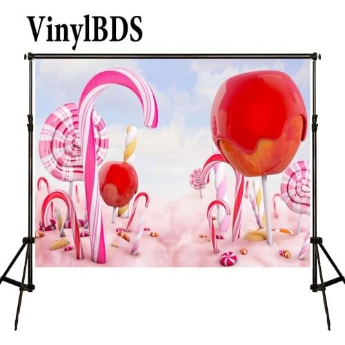 VinylBDS 5x7ft Pink Children Fairy Tale Background Baby Candy Birthday Backdrops Newborn Candy Cane Backdrop for Photo Studio