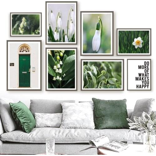 Green Plant Leaves Flowers Narcissus Door Wall Art Canvas Painting Nordic Posters And Prints Wall Pictures For Living Room Decor