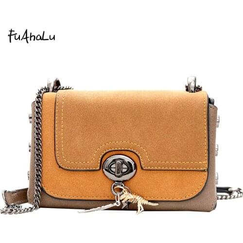 FuAhaLu Women 's autumn and winter new rivets frost hit a single shoulder chain wild Messenger bag