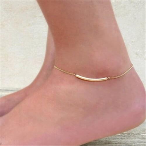 Trendy Summer Crooked Tube Chain Anklet For Woman Bohemian Vintage Sandy Beach Footwear Leg Bracelets Female Foot Jewelry New