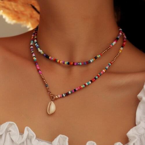 Bohemian Colorful Seed Bead Shell Choker Necklace Statement layer Collar Clavicle Chain Necklace for Women Female Boho Jewelry