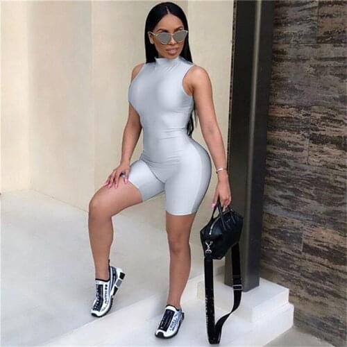 Women Bodycon Bandage Jumpsuit Short Playsuit Sleeveless Sexy One Piece Casual Skinny Jumpsuit Romper Summer Party Club Outfits