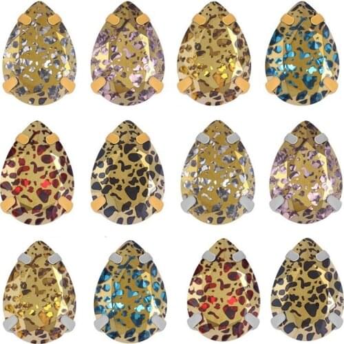 10Pcs/Lot Gold Rust Print Drop Shaped Sew On Rhinestones Crystal for Crafts Glass Rhinestones Flatback With Copper Bottom Claws