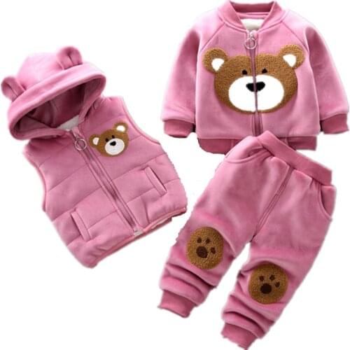 2020 winter Warm Baby Boys Girls Clothes set Hooded jacket+ Coat + Pants 3Pcs High quality Plus velvet Children clothing Suit