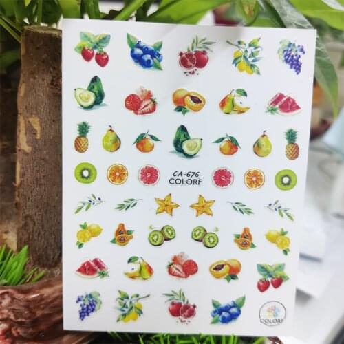 3D Stickers for Nails Fruit Strawberry Lemon Grape Design Nails Art Decoration Manicure Sticker Sliders Nail Foil Accessories