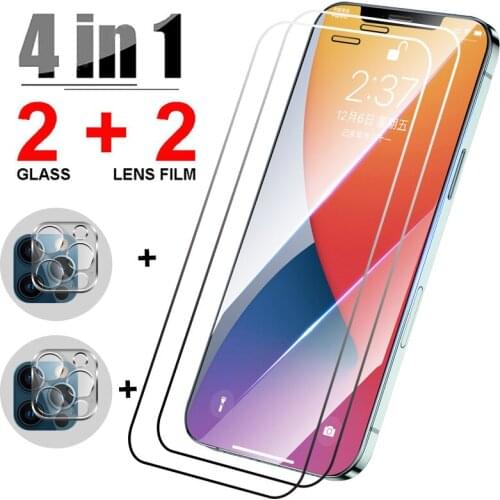 4IN1 Tempered Glass for iPhone 12 Pro Max 7 Plus 6 6S 8 Glass Camera Lens Film Screen Protector for iPhone 11 XR XS X SE 2020