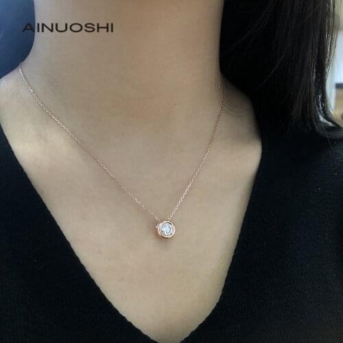 AINUOSHI 925 Sterling Silver White/Rose Gold 1ct Round Cut Moissanite , Classic Necklace Womens Fashion Jewelry