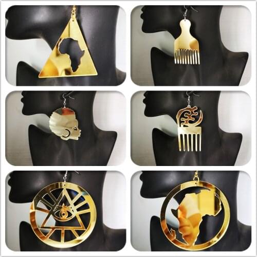 Free Shipping! Acrylic Africa Map Mirror Earrings