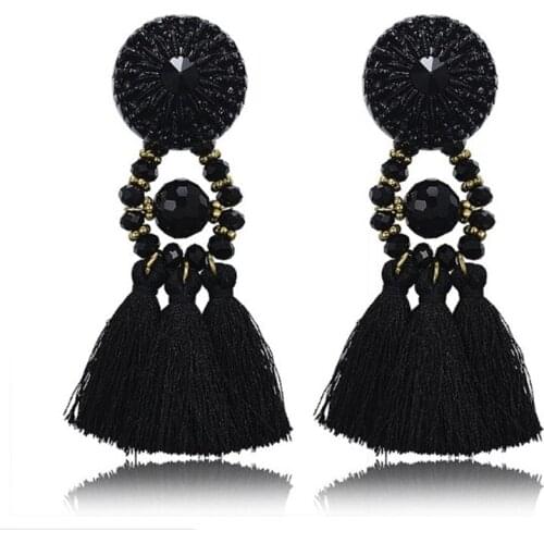 Best lady 2017 New Arrival Beads Long Big Earrings Tassel Wedding Drop Earrings Dangle Women Wholesale Statement Jewelry