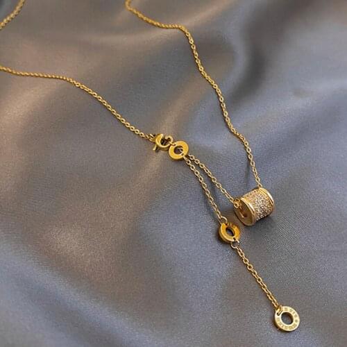 2021 New Luxury Titanium Steel Color Fast Necklace Design Feeling Roman Digital Pendant Neck Chain Sexy Girl Neck Chain Jewelry