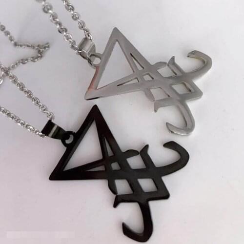 Black Silver Color Sigil Lucifer Satan Pendant Necklace for Men Satanic System Emblem Amulet Sign Medallion Necklaces Jewelry