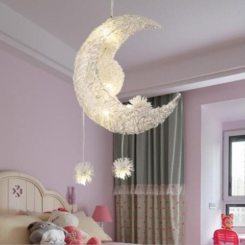 Childrens room bedroom dining room chandelier Creative Star / Moon combination dreamy warm light