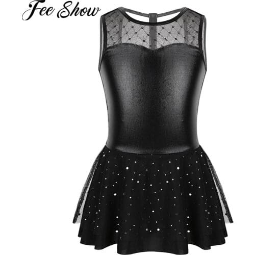 Kids Girls Shiny Metallic Mesh Splice Glitters Ballet Tutu Dress Ballerina Gymnastics Leotard Dress Girl Stage Dance Costumes
