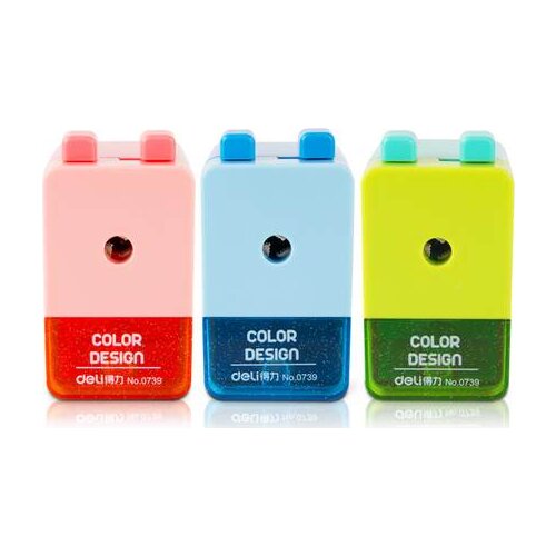 Deli 0739 pencil sharpener multi-colored double button pen plane mechanical pencil sharpener