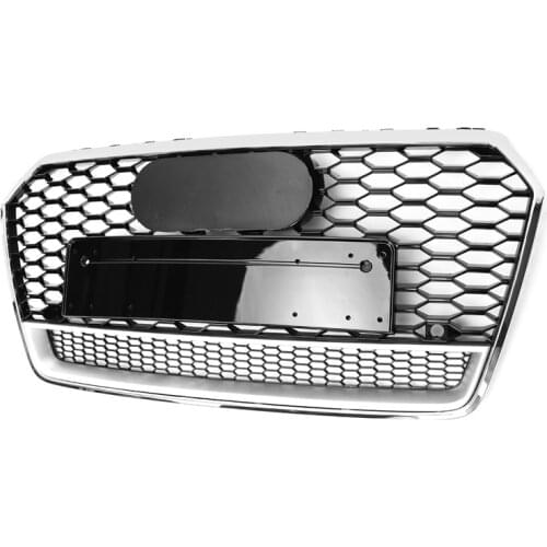 For RS7 Style Front Sport Hex Mesh Honeycomb HoodGrill Silver Frame Gloss Black for Audi A7/S7 2016-2019 Car Accessories