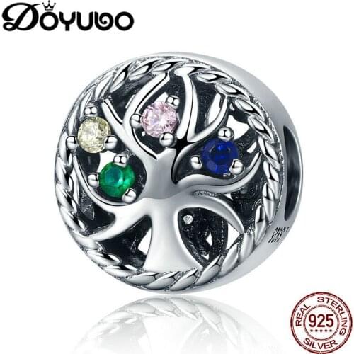 DOYUBO Elegant 925 Sterling Silver Life Tree DIY Charms Colorful Cubic Zirconia Fashion Beads To Fit Snake Bangle Jewelry ADD023