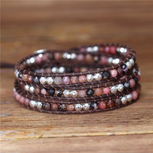Exclusive Fancy Bead Wrap Bracelets W/ Natural Stone Triple Statement Bracelet Leather Bijoux Bohemian Jewelry Dropship