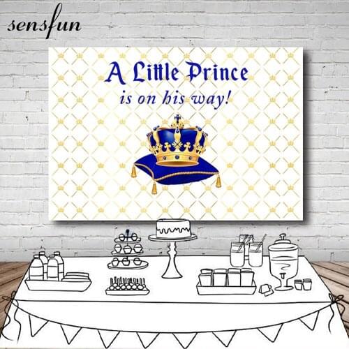 Modern Royal Blue Gold Crown Buffalo Plaid Backdrop Boys Baby Shower Newborn Birthday Party Backgrounds For Photo Studio 5x7FT