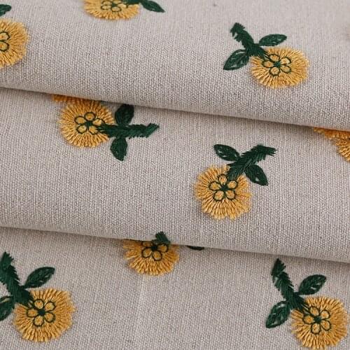 1.25X0.5m Cotton hemp dimensional sunflower flower embroidered fabric cloth womens bag pillow table cloth decoration fabric
