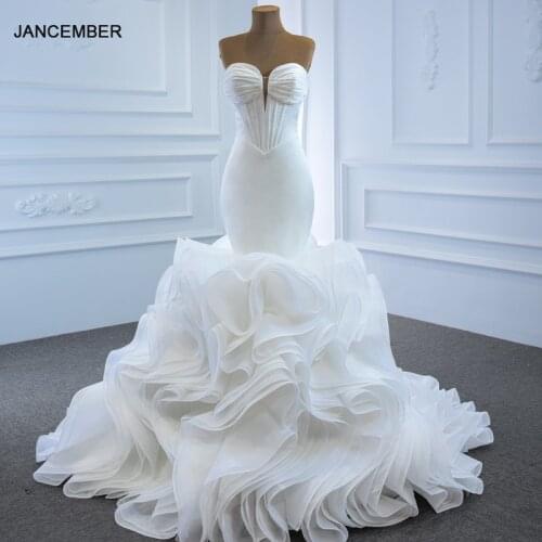 J67192 Cute Charming White Short Sleeves Mermaid Evening Dress 2020 Lace Up Back V-Neck Off The Shoulder