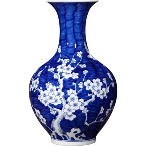 Jingdezhen Antique Blue And White Porcelain Vase Chinese Hand Painted Plum Home Decoration Ornament Living Room