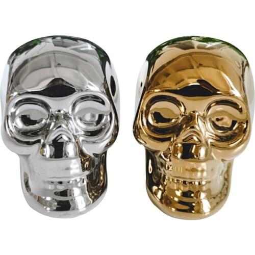Ceramic skull ornament, personalized Halloween gift, holiday party seasoning bottle, gold and silver