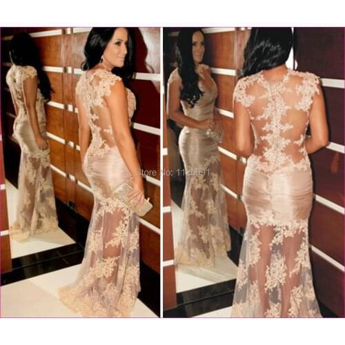 Hot Sell Brand Transparent Party Lace Cap Sleeve Long Evening Prom Dresses for Women Evening Gowns