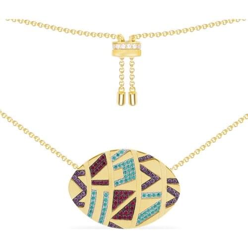 Fashion Real 925 Sterling Silver Yellow Gold Color Multicolor Zirconia Oval Tribal Pendant Necklace Women Mana Jewelry