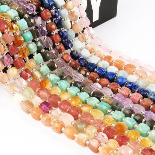 Natural Crystal Aquamarine Agates Amazonite Beads 8mm Octagonal Pillar Stone Beads for Jewelry Making DIY Charm Bracelet Necklac