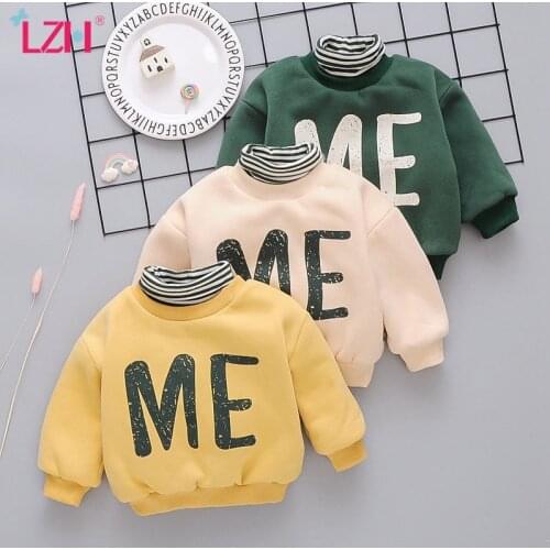 LZH 2020 Autumn Winter New Childrens Plus Velvet Thick Keep Warm Sweater For Boys Girls Casual Letter Print Turtleneck Sweater