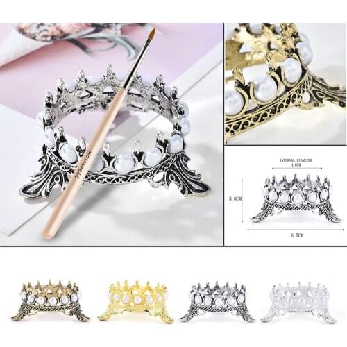 New Nail Supplies Nail Art Brush Rack Manicure Tool Pearls Vintage Crown Design Stand Pen Holder Ongle Nails Accessories