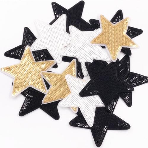 Wholesale 20Pcs White Gold Black Star Sequins Patches for Clothing Iron on Patch Embroidered Appliques DIY Apparel Badges