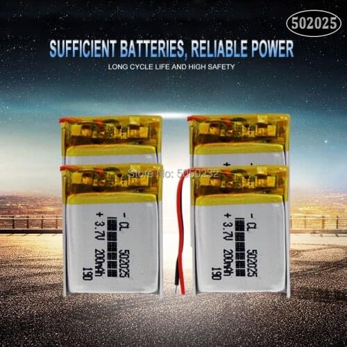 4ps 200mAh 3.7V 502025 Lithium Polymer Li-Po li ion Rechargeable Battery For toys speaker Tachograph GPS Bluetooth Lipo cell