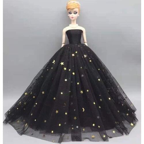 30cm Doll Dress Black Moon Star Sequin Princess Outfits For Barbie Clothes Wedding Gown 1/6 BJD Accessories Kids Dressing Up Toy