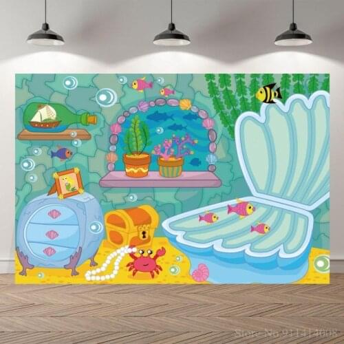 Underwater World Large Clam Shell Jewelry Box Photography Backdrop Girl Birthday Party Cake Table Decor Backgrounds Vinyl Poster