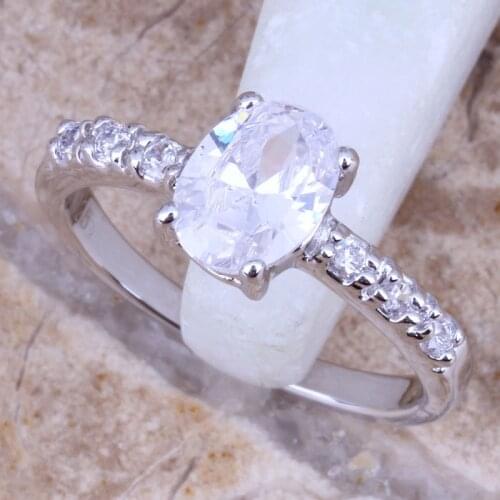 Eye-Catching White CZ Silver Plated Fashion Ring Size 6 / 7 / 8 / 9 R0077