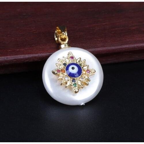Rainbow cz paved tiny gold star & evil eye protection charm white round coin pearl bead dainty pendant choker necklace for women