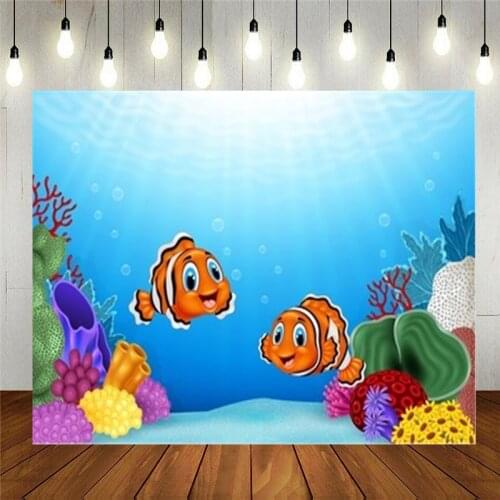 Photo Studio Props Vinyl Photography Backdrop For Kids Birthday Party Cartoon Clown Fish With Beautiful Underwater World
