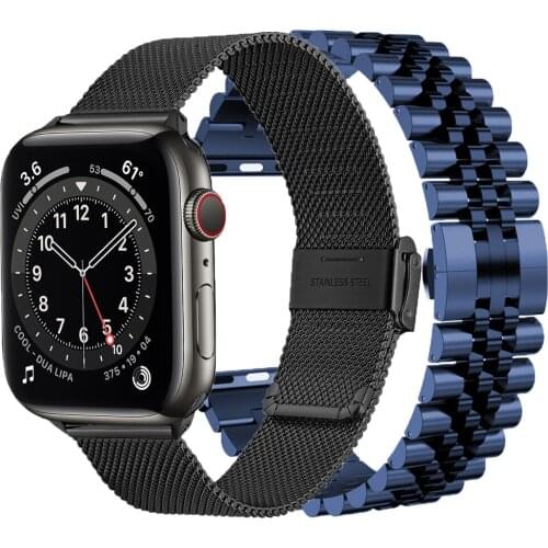 2pcs bands for apple watch se 6 band 40mm 44mm series 5 4 3 38mm 42mm strap for iwatch correa mesh loop Stainless Steel Bracelet