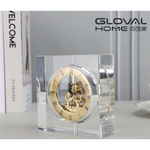 Luxury crystal desk clock Modern simple crystal machinery clock and watch creative home K9 crystal craft gift retro clock