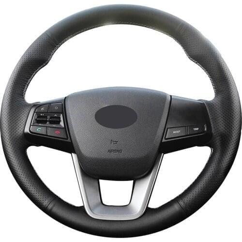 Hand-stitched Black Genuine Leather Car Steering Wheel Cover for Hyundai ix25 2014-2016 Creta 2016 2017