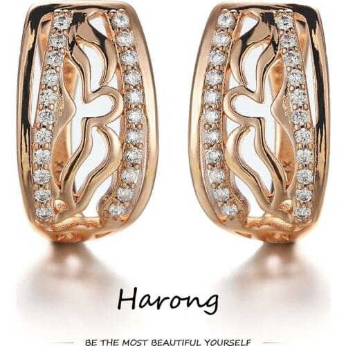 Copper Geometric Gold Inlaid Crystal Stud Earrings Hollow Quality Aesthetic Female Girl Jewelry Accessories Earrings For Woman