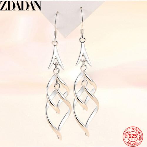 ZDADAN 925 Sterling Silver Herringbone Long Dangle Earrings For Women Vogue Party Wedding Jewelry Gift