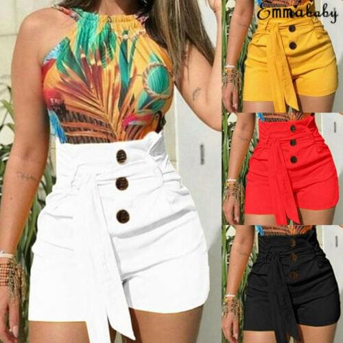 High Waist Short Shorts for Women Ladies Button with Belt Casual Hot Shorts Womens Summer Spring Clothing