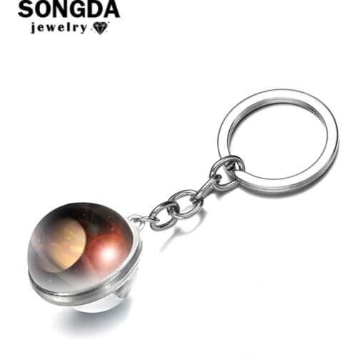 SONGDA Solar System Planet Keyring Custom Glass Keychain Earth Interstellar Art Picture Double Side Keyholder Good Friend Gift